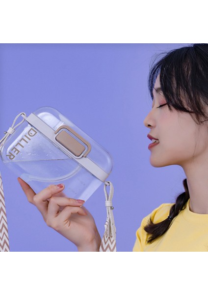 Tritan Malzeme Çift Içme Kupası Büyük Kapasiteli Kare Su Şişesi Yüksek Değer Moda Saman Kupası (Yurt Dışından) fırsatları