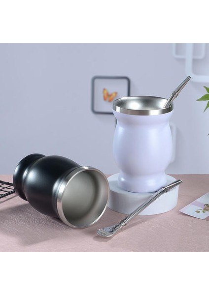 300ML 304 Paslanmaz Çelik Mate Cup Güney Amerika Pot Göbek Kupası Saman Kaşıkla Mate Çay Kupası (Yurt Dışından) indirimleri