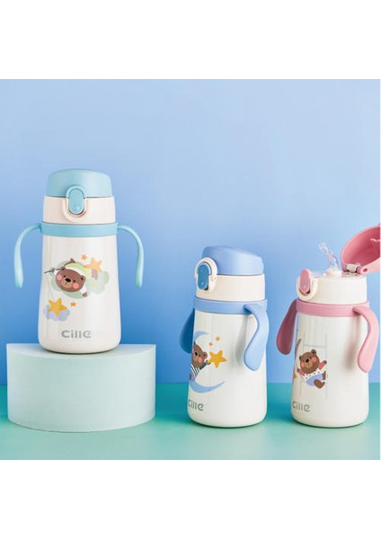380MLSTRAW Happy Children's Thermos Cup 316 Paslanmaz Çelik Termos Kupası Anaokulu Öğrenci Su Şişesi Taşıyor (Yurt Dışından) fiyatları