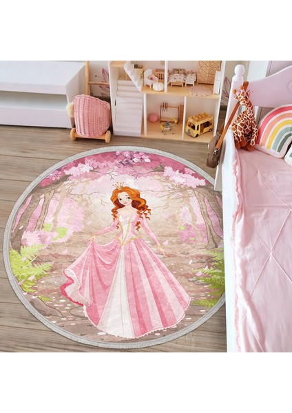 Prenses Girl Desenli Çocuk & Genç Odası Makinede Yıkanabilir Kaymaz Tabanlı Püsküllü Yuvarlak Çocuk Halısı modelleri