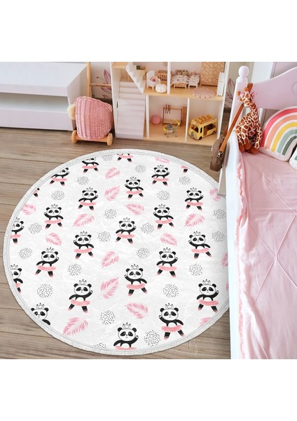 Pembe Balerin Panda Desenli Çocuk & Genç Odası Makinede Yıkanabilir Kaymaz Tabanlı Püsküllü Yuvarlak Çocuk Halısı fiyatları