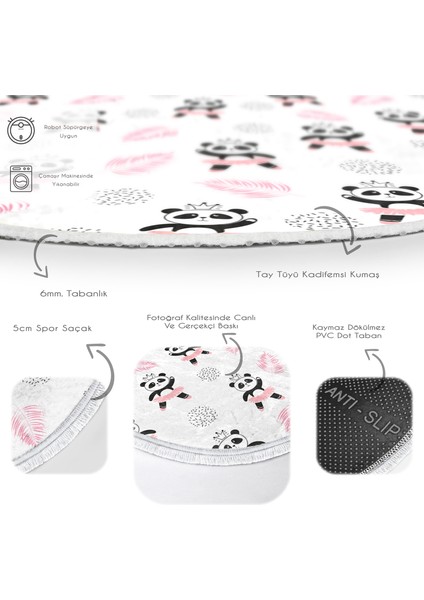 Pembe Balerin Panda Desenli Çocuk & Genç Odası Makinede Yıkanabilir Kaymaz Tabanlı Püsküllü Yuvarlak Çocuk Halısı fırsatları