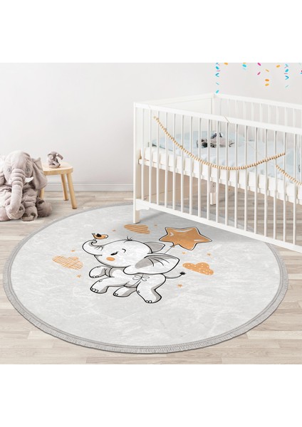 Sevimli Bebek Fil Çocuk & Genç Odası Makinede Yıkanabilir Kaymaz Tabanlı Püsküllü Yuvarlak Çocuk Halısı modelleri