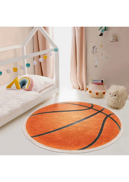 Basketbol Oyun Toplu Tasarımlı Çocuk & Genç Odası Makinede Yıkanabilir Kaymaz Tabanlı Püsküllü Yuvarlak Çocuk Halısı fiyatları
