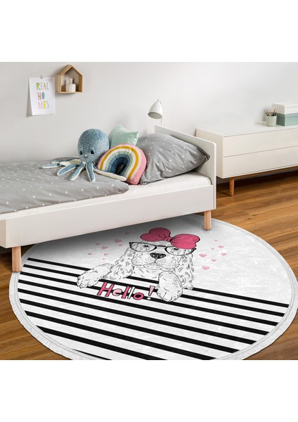 Zebra Desenli Çocuk & Genç Odası Makinede Yıkanabilir Kaymaz Tabanlı Püsküllü Yuvarlak Çocuk Halısı fiyatları