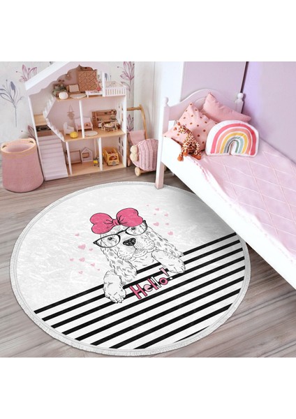 Zebra Desenli Çocuk & Genç Odası Makinede Yıkanabilir Kaymaz Tabanlı Püsküllü Yuvarlak Çocuk Halısı indirimleri
