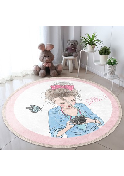 Özel Tasarım Smile Take Up Desenli Çocuk & Genç Odası Makinede Yıkanabilir Kaymaz Tabanlı Püsküllü Yuvarlak Çocuk Halısı modelleri