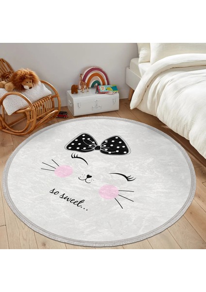 So Sweet Motifli Çizimi Çocuk & Genç Odası Makinede Yıkanabilir Kaymaz Tabanlı Püsküllü Yuvarlak Çocuk Halısı modelleri