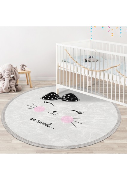 So Sweet Motifli Çizimi Çocuk & Genç Odası Makinede Yıkanabilir Kaymaz Tabanlı Püsküllü Yuvarlak Çocuk Halısı indirimleri