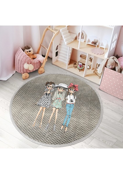 Fashion Girls Çocuk & Genç Odası Makinede Yıkanabilir Kaymaz Tabanlı Püsküllü Yuvarlak Çocuk Halısı modelleri