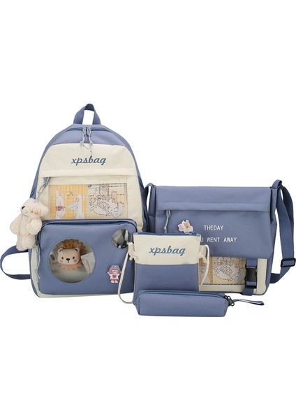 Dörtlü Basit Büyük Kapasiteli Okul Çantası Seti