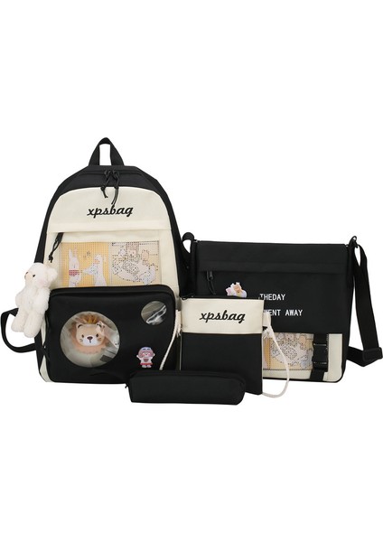 Dörtlü Basit Büyük Kapasiteli Okul Çantası Seti