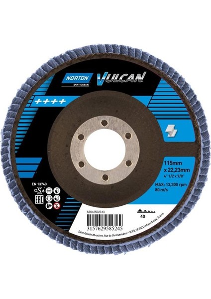 115X22.23MM 4''1/2x7/8'' 40 Kum Flap Disk 10 Adet