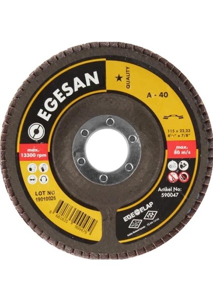 115X22.23MM 4 1/2''x7/8'' 40 Kum Flap Disk 10 Adet