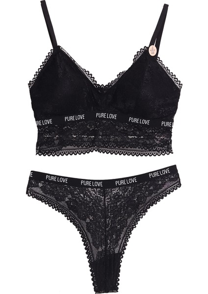 Dantel Detaylı Siyah Iç Çamaşır Takımı