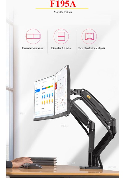 G35 Çift Kol Amortisörlü Monitör Tutucu Stand 22-32" fiyatları