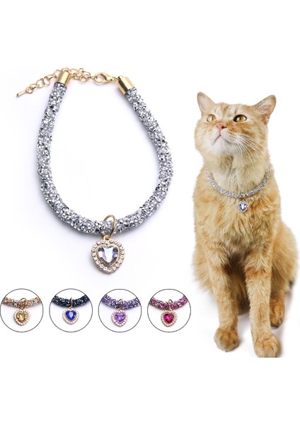 Lüks Kristal Kedi Yaka Kalp Mücevher Kolye 25 - 30CM (Yurt Dışından) fiyatları