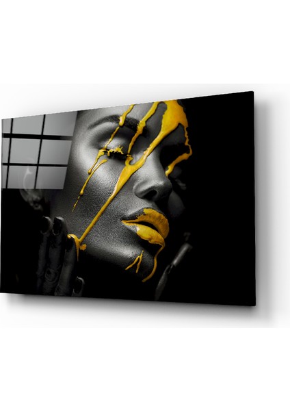 Sarı Boya Cam Tablo - 72X46 cm