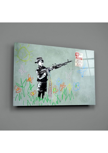 Çocuk ve Savaş Cam Tablo - 72X46 cm