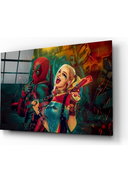 Harley Quinn ve Deadpool Cam Tablo - 72X46 cm