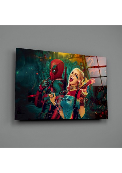 Harley Quinn ve Deadpool Cam Tablo - 72X46 cm