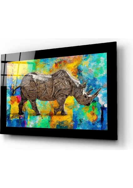 Renkli Gergedan Cam Tablo - 72X46 cm