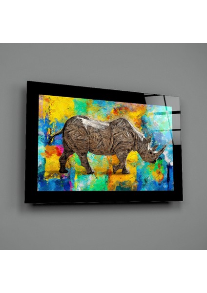 Renkli Gergedan Cam Tablo - 72X46 cm