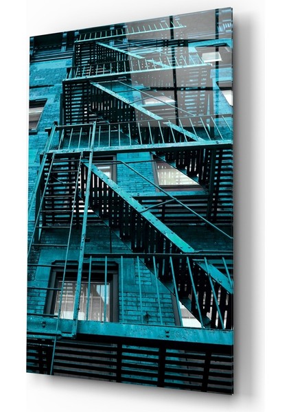 Mavi Merdivenler Cam Tablo - 72X46 cm