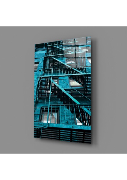 Mavi Merdivenler Cam Tablo - 72X46 cm