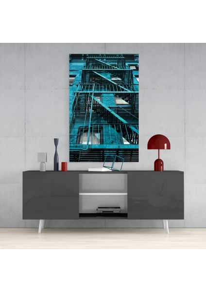 Mavi Merdivenler Cam Tablo - 72X46 cm