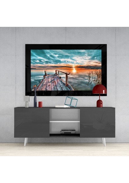 Rıhtımda Gün Batımı Cam Tablo - 72X46 cm fırsatları