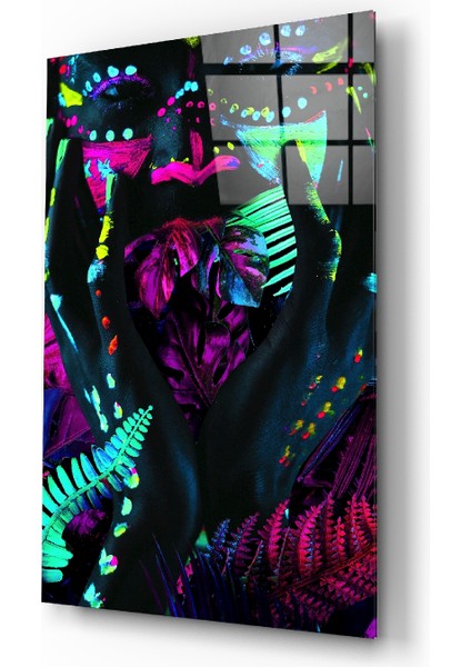 Neon Bakışlar Cam Tablo - 72X46 cm
