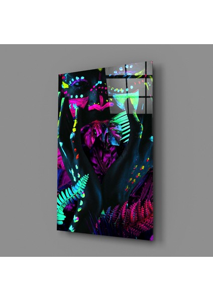 Neon Bakışlar Cam Tablo - 72X46 cm