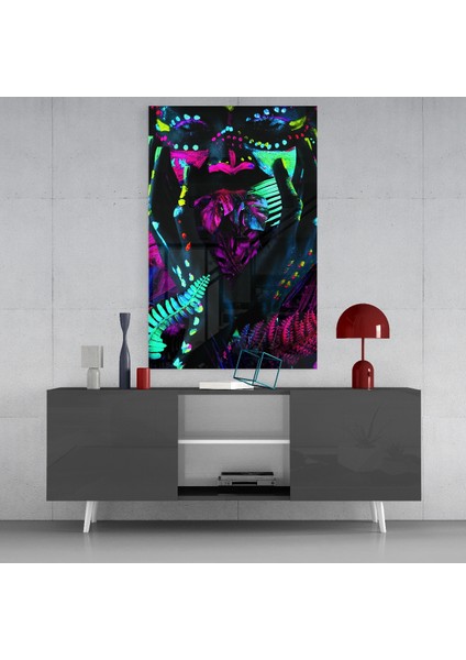 Neon Bakışlar Cam Tablo - 72X46 cm