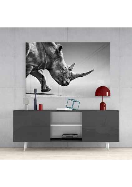 Siyah Gergedan Cam Tablo - 72X46 cm fırsatları