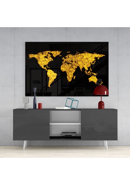 Dünya Haritası Cam Tablo - 72X46 cm fırsatları