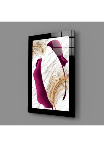 Ahenkli Mor Yaprak Cam Tablo - 110X70 cm