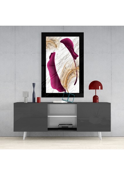 Ahenkli Mor Yaprak Cam Tablo - 110X70 cm
