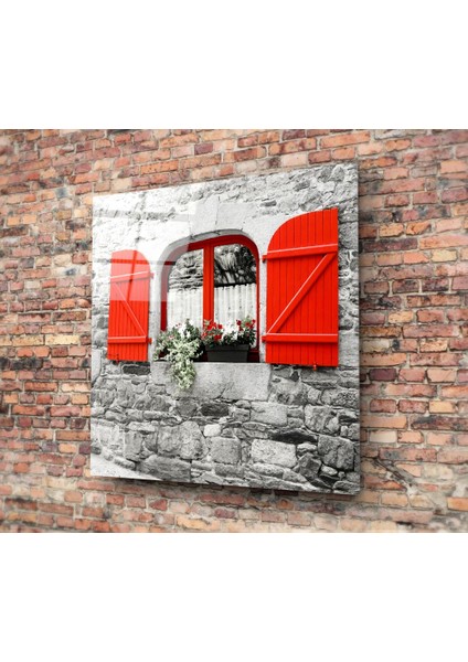 Kırmızı Pencere Cam Tablo - 60X60 cm