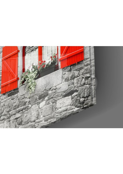 Kırmızı Pencere Cam Tablo - 60X60 cm