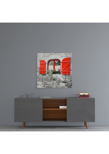Kırmızı Pencere Cam Tablo - 60X60 cm