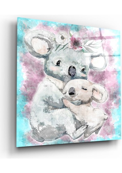 Koala Ailesi Cam Tablo - 40X40 cm