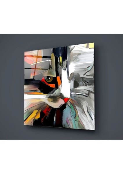 Soyut Kedi Cam Tablo - 60X60 cm fiyatları