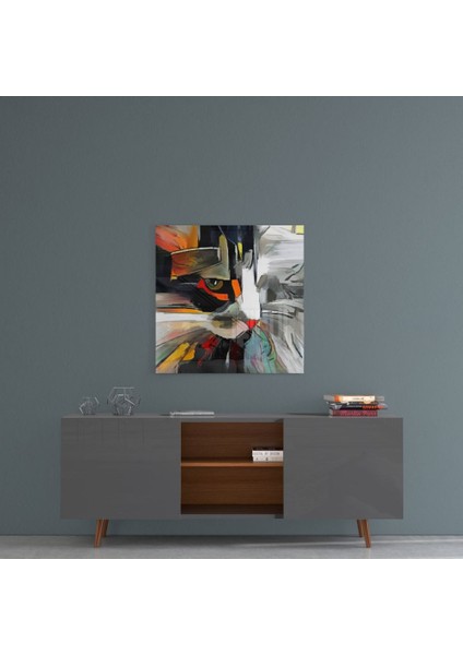 Soyut Kedi Cam Tablo - 60X60 cm fırsatları
