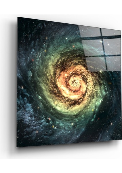 Uzay Sarı Sonsuzluk Cam Tablo - 40X40 cm