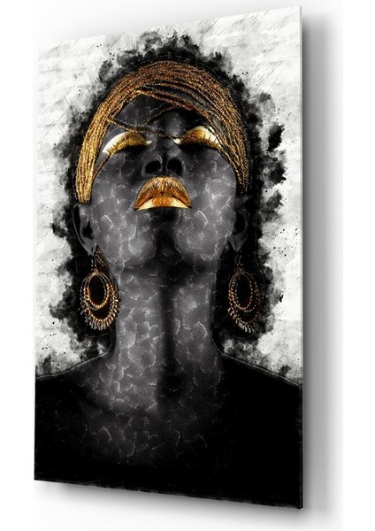 Afrikalı Kadın Portre Cam Tablo - 72X46 cm