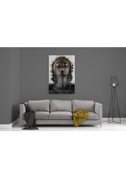 Afrikalı Kadın Portre Cam Tablo - 72X46 cm fırsatları