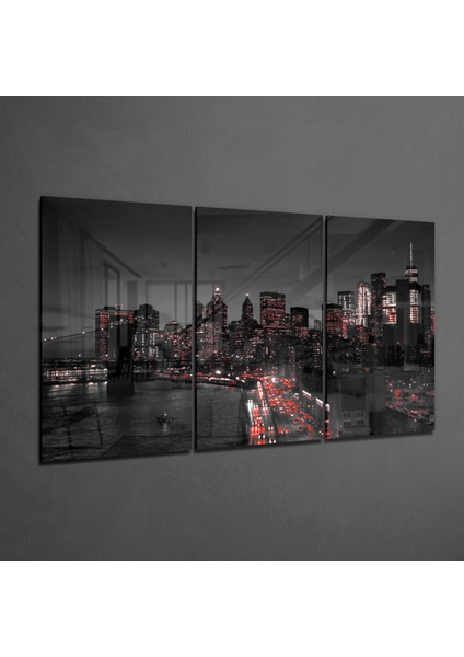 Şehrin Işıkları Cam Tablo - 3 Adet 72X46 cm