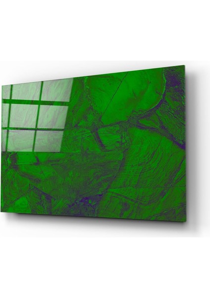 Yeşil Soyut Desen Cam Tablo - 72X46 cm