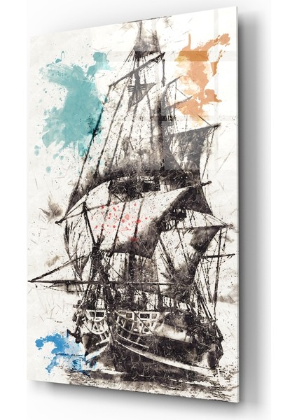 Gemi Ilüstrasyon Cam Tablo - 72X46 cm